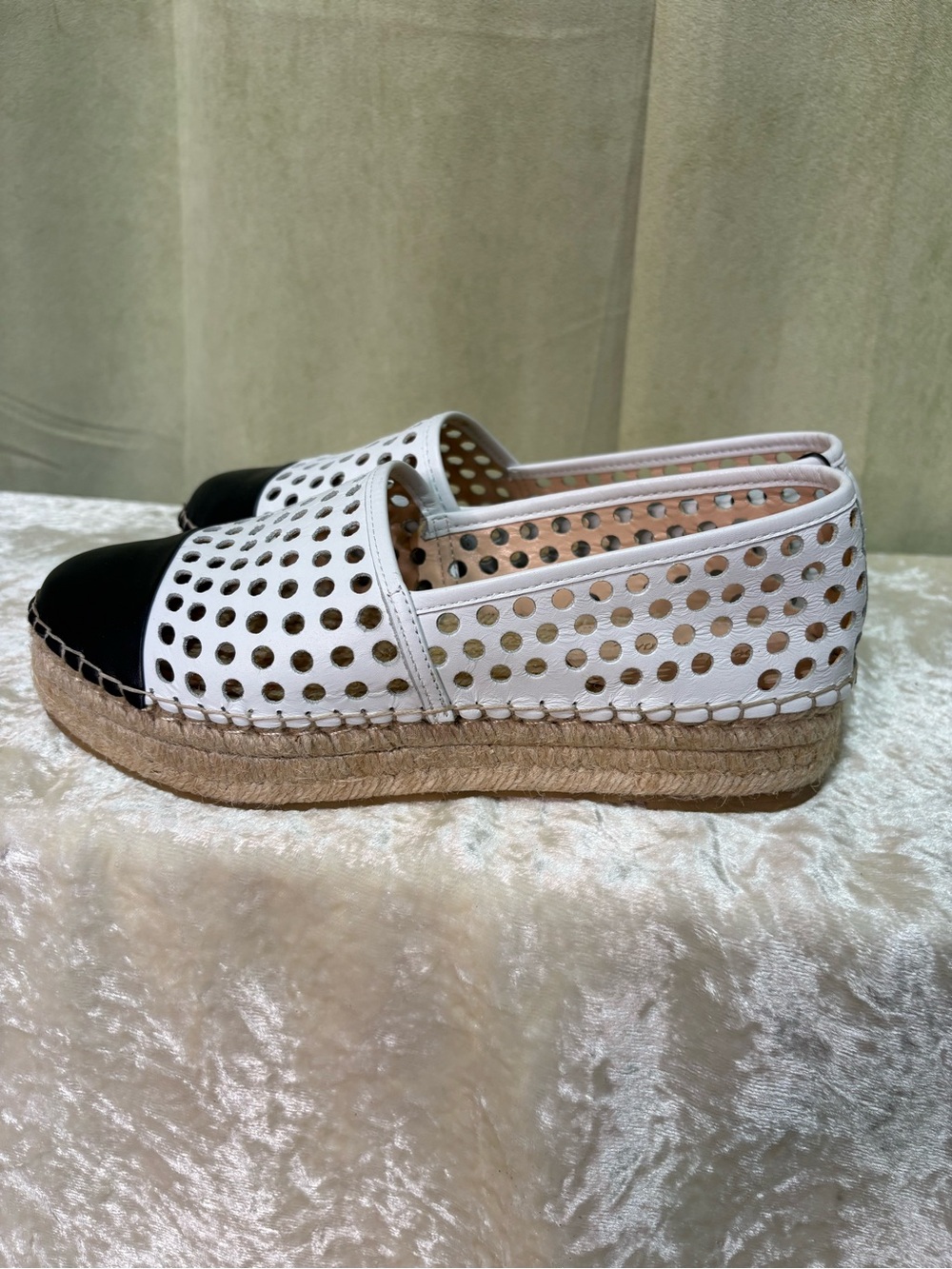 Loeffler Randall White Perforated Espadrille with Black Cap Toe - Picture 3 of 6